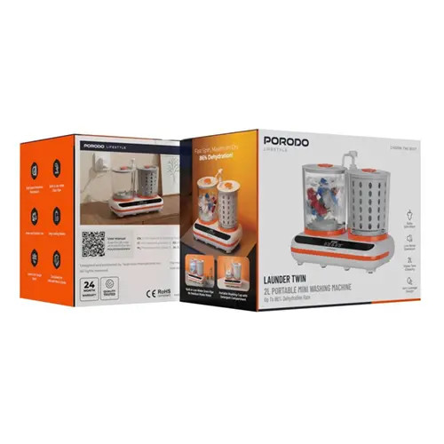 مینی لباسشویی و خشککن شارژی مدل Launder Twin HP200 از برند Porodo