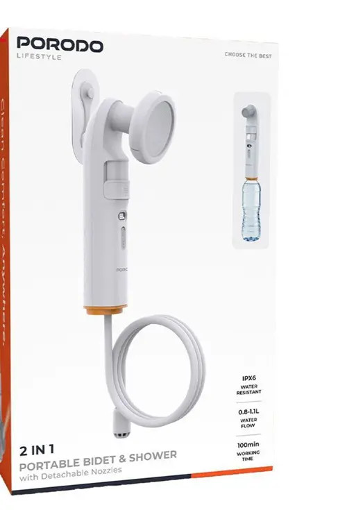 خودشور و دوش شارژی پرودو Porodo Portable Bidet ، Shower with Detachable Nozzles PDLFSTPB55